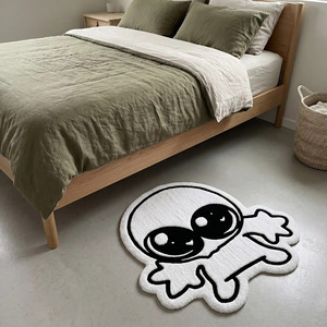 Alfombra Antideslizante de Lana con Diseño Geométrico, Hecha a Mano, en Blanco y Negro, Estilo Kawaii, para Dormitorio o Sala de Estar - Product Image 2