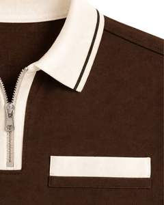 Customized <b>Mens</b> Brown Quarter Zip Polo <b>Shirt</b> With <b>White</b> Contrast Collar Short Sleeve <b>Casual</b> Custom Manufacturer Summer Wear - Product Image 6