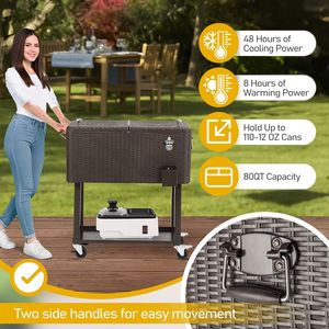 Contenitore Termico Quadrato in Rattan da 80QT con Ripiano, Motivo Personalizzato, Impermeabile, in Metallo PP Ferro Acciaio per Alimenti, Lattine, Vino, Uso in Giardino - Product Image 5