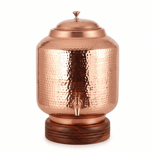 Handmade Copper Water <b>Dispenser</b> Hammered Beverage <b>Dispenser</b> With Lid Wooden Base <b>Drink</b> Server For Home Kitchen Dining Export B2B - Product Image 1
