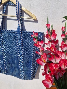 <b>Vintage</b> Lightweight Indigo Solid Color Cotton <b>Tote</b> <b>Bag</b> Handmade Shoulder <b>Bag</b> Quilted Market <b>Tote</b> Reusable Shopping <b>Bag</b> Women - Product Image 2