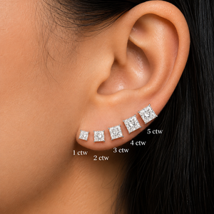 Boucles d'oreilles clous classiques de mariée en or massif 14K 18K plaqué rhodium, diamant de laboratoire taille princesse 1.0ct 5.0ct certifié IGI DEF VVS - Product Image 2
