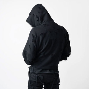 Sudadera con Capucha Minimalista con Detalles Desgastados, Costuras Deshilachadas, Mezcla de Algodón, Corte Moderno, Lavado Desgastado - Product Image 6