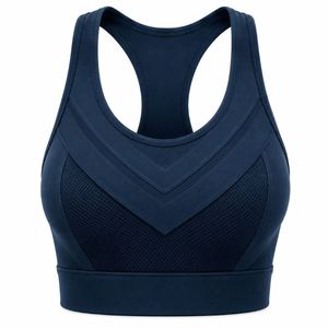Women's Navy <b>Blue</b> Racerback Sports <b>Bra</b> High Support Seamless Breathable Mesh Panels Quick Dry Eco-Friendly Lightweight Yoga - Product Image 5