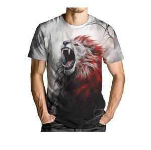 Camiseta Casual de Manga Corta con Cuello Redondo y Estampado de León para Hombre, Corte Regular, Tejido de Poliéster, Impresión por Sublimación - Product Image 4