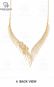 Exquisite feather inspired diamond <b>necklace</b> premium 18K two tone gold set brilliance intricate leaf motif centerpiece - Product Image 3
