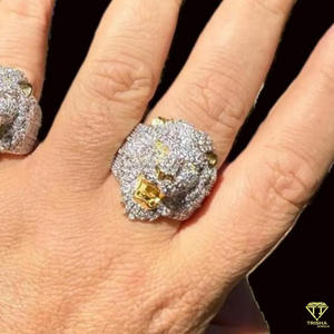 Lab Grown Diamond Lion Head Statement <b>Ring</b> for Men Two Tone White Yellow <b>Gold</b> Iced Out Luxury Hip Hop Animal <b>Cocktail</b> <b>Ring</b> - Product Image 4