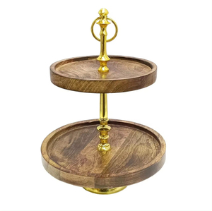 Rectangle Reusable With Brass Base Wooden 3 Tier Cake <b>Stand</b> wooden <b>rotating</b> cake <b>stand</b> - Product Image 6