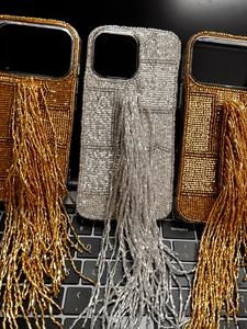 Handmade Luxury Yellow Beaded Floral Embroidery Phone Case with Tassels Rectangular Shape Cotton <b>Foundation</b> - Product Image 5