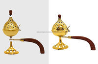 Quemador de Incienso de Metal y Latón Religioso Más Vendido con Mango de Madera, Vajilla con Impresión UV, Color Personalizable, Estilo Europeo para el Hogar