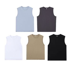 Camisetas sin mangas personalizadas al por mayor para hombre, de poliéster/algodón, cuello redondo, de secado rápido, con estampado por transferencia térmica, personalizables. - Product Image 4