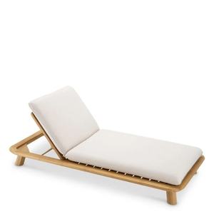 Chaise longue Eliza en teck massif de haute qualité avec coussin et finition naturelle pour usage extérieur. - Product Image 1