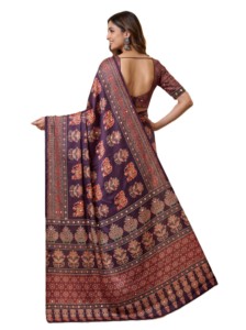 Purple Digital Print Ajrak <b>Saree</b> With <b>Red</b> Motifs For Women Traditional Indian Wedding Wear Silk Floor Length Sari - Product Image 5