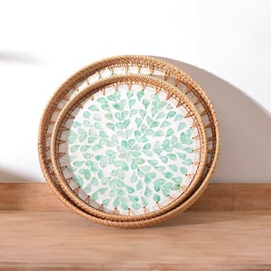 Vietnam Handmade Mother of Pearl Rattan <b>Tray</b> Big Shell <b>Basket</b> for Coffee Table Snack Dessert Fruit Teahouse Storage <b>Baskets</b> - Product Image 2
