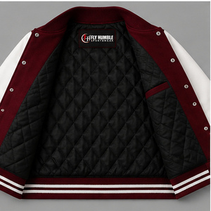 Fly Humble Sportswear Varsity <b>Jacket</b> <b>Men's</b> Maroon <b>White</b> Cotton Polyester Casual Zipper Back Logo Patch Design Winter Waterproof - Product Image 4