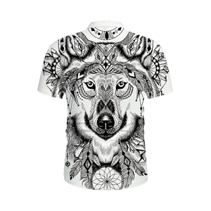 Polo artístico Dreamcatcher Wolf para hombre |   Camiseta Digital Sublimada con Cierre de 1/4 |   Ropa Casual Urbana con Motivos de Animales en Estilo Étnico - Product Image 4