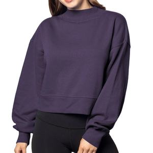Womens Mock Neck Sweatshirt Oversized Navy Blue Crop Pullover Fleece Casual Activewear - Product Image 6
