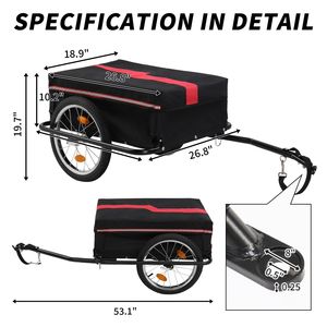 Rimorchio per Bicicletta in Acciaio da 100kg con Ruota a Sgancio Rapido da 16 Pollici, Tasca in Tessuto 130*68*45cm per Rimorchi da Carico e Utilitari - Product Image 4