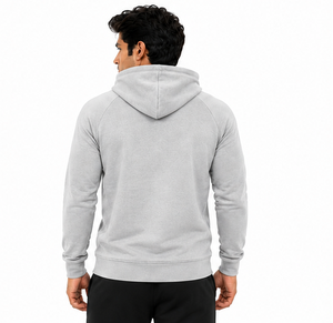 Sudadera con Capucha para Hombre, Color Gris Claro, Impermeable, 100% Algodón, con Bolsillo, Logotipo Personalizado en la Parte Delantera, Ropa Deportiva, Informal, Premium, Atlética - Product Image 1