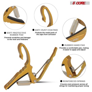 Par de capos para guitarra de 5 clavijas de cambio rápido, para guitarra acústica, eléctrica, banjo, mandolina o ukelele, color amarillo - Product Image 2