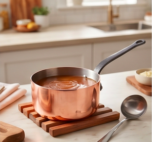 Rose Gold Copper Sauce <b>Pan</b> With Stainless Steel Lining Cast Iron <b>Handle</b> Heat Resistant For Gas And Induction Cookers Use - Product Image 3