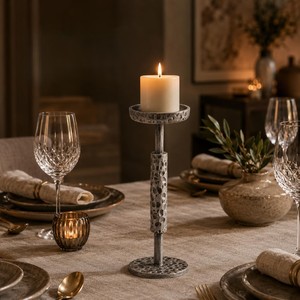 Antique Hammered Iron <b>Pillar</b> <b>Candle</b> <b>Holder</b> Metal <b>Black</b> Distressed <b>Pillar</b> <b>Candle</b> Dish Stand For Rustic Home Decor - Product Image 6