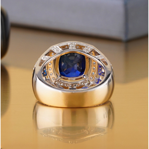 Mens Sapphire Blue <b>CZ</b> <b>Ring</b> 14K Gold VVS-VS DEF Statement Band Prong-Set Gemstone Cut Fine Jewelry for Graduation - Product Image 4