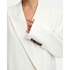 Ensemble de costume gris croisé à col cranté en mélange de laine pour femme, longueur standard, style britannique, blazer en tissu tissé - Product Image 2