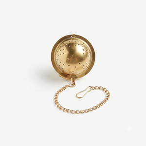 Golden Brass Tea Ball <b>Infuser</b> Hanging Chain Fine Perforated Sphere Loose Leaf Tea Steeper Spice Mesh Filter Mug <b>Teapot</b> Strainers - Product Image 1