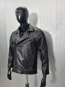 Chaqueta de Motocicleta Unisex de Cuero Vacuno Negro, Manga Larga, Impermeable, Resistente al Viento, para Todas las Estaciones, 220g, con Bolsillos con Cremallera y Cinturón en la Cintura - Product Image 2