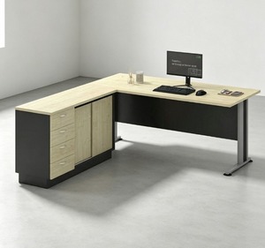 Bureau commercial moderne en bois d'érable, design contemporain, poste de travail informatique autoportant avec armoire de rangement à 7 tiroirs pour - Product Image 1