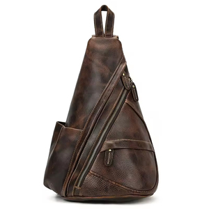 Sac de poitrine vintage en cuir véritable, sac à bandoulière, fermeture éclair, durable, usage quotidien, toutes saisons, sac pour homme - Product Image 1