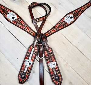 Ensemble de têtière et de collier de poitrine d'équitation en cuir véritable de haute qualité, style occidental, avec décorations florales et incrustations de poils, pour l'équitation allemande - Product Image 5