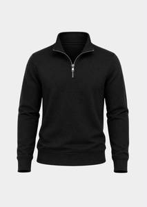 Sudadera Premium para Hombre, Negra Texturizada, con Cierre de Media Cremallera, 550 g/m², con Cuello Alto y Cremallera Plateada, Estilo Vintage para Invierno - Product Image 2