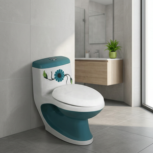 Inodoro de una pieza con diseño de tanque bajo, sifónico, de cerámica, montado en el suelo, para baño comercial moderno. - Product Image 2