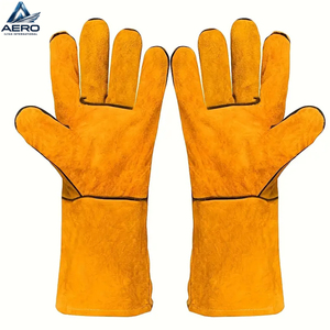 Guantes de Soldadura Resistentes de Cuero Dividido Amarillo de 14 Pulgadas con Puño Recto y Textura Completa, Anti-Calor, para Trabajo Pesado y Protección - Product Image 1