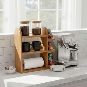 Wooden Three Tier <b>Storage</b> <b>Rack</b> For <b>Kitchen</b> Countertop With Drawer Minimalist Style Standing Type Durable Organization Unit shelf - Product Image 3