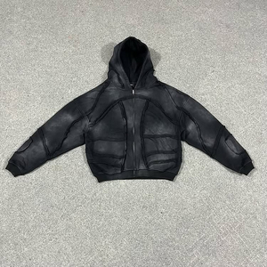Sudadera con Capucha Negra para Hombre, Corte Regular, Tejido de Poliéster, Resistente al Viento, Informal, Otoñal, Color Sólido, Sin Forro - Product Image 5