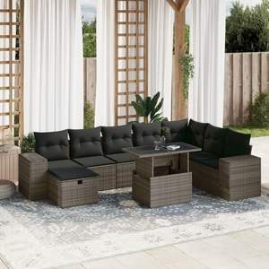 <b>Grey</b> Pe Rattan Garden Sofa Set Steel <b>Frame</b> 6 Seater Outdoor Furniture Contemporary Design - Product Image 3