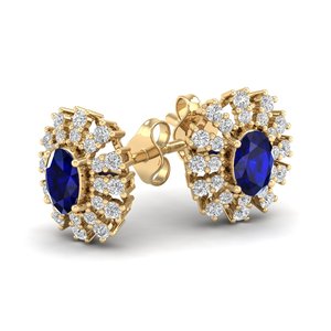 REYES High Quality 925 Sterling Silver Oval Cut 1 Carat <b>Blue</b> Sapphire Gemstone with Moissanite Screw Back <b>Stud</b> <b>Earrings</b> For Her - Product Image 1