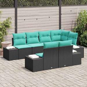 Ensemble de canapés de jardin en polyrotin noir et turquoise, 7 pièces - Product Image 3