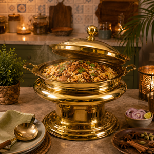 Luxury Brass Round Chafing Dish with Lid, Hotel Buffet Food Warmer, Catering Chafer, Restaurant Banquet Serving Dish, for Hotel - Product Image 3