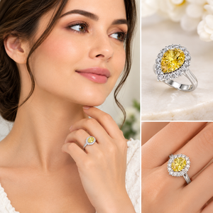 Bague élégante pour femme en argent sterling 925 avec pierre précieuse jaune en forme de poire et étincelante, idéale pour les fiançailles et les soirées - Product Image 2