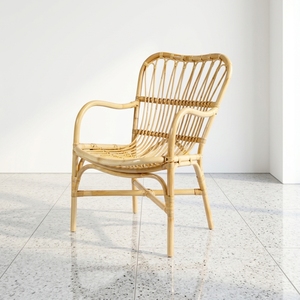 Sillón de Ratán de Diseño Tradicional y Elegante con Cojín de Espuma y Respaldo Acolchado, Relajación Sostenible para Sala de Estar, Dormitorio y Villas - Product Image 1
