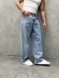 Men's Women's <b>Light</b> Blue Regular Fit High Waist Denim Jeans Straight Leg Vintage Style Winter Wear Quick Dry 100% Cotton - Product Image 6