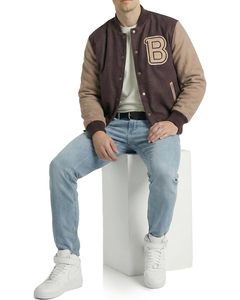Blousons universitaires réversibles marron beige en coton et laine brodés de lettres – Tendance et best-seller pour l'hiver - Product Image 3