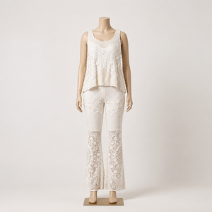 Luxury Women 3D Pearl Co Ord Set Sleeveless Embellished <b>Top</b> Flared Pants Designer Wedding <b>Party</b> Evening Festival Outfit Premium - Product Image 1