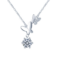 Collier en argent sterling 925 avec moissanite couleur D, double papillon, collier de luxe élégant