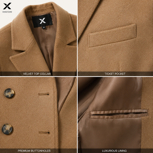 Parka longue élégante pour femme, à double boutonnage, couleur unie, col rabattu, manches longues, respirante, en laine, pour l'hiver, chic - Product Image 4