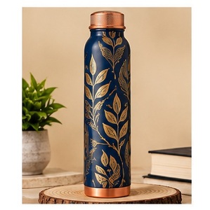 Koperen waterfles met pauwenveerpatroon, koperen deksel, Boheems design, draagbaar reisdrinkgerei - Product Image 2